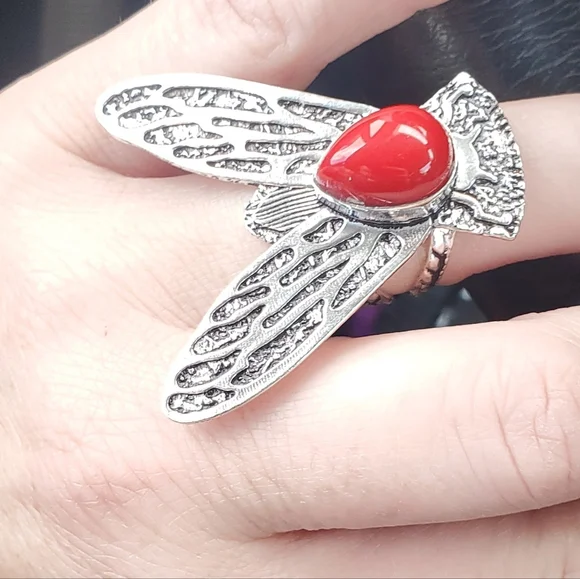 New Coral Flying Insect Silver Ring. - Picture 8 of 14